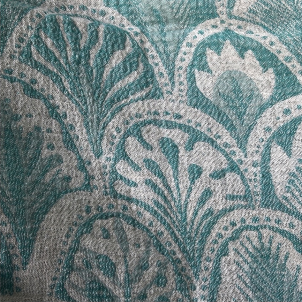 Succulent Swim Sarong Coverup Skirt Teal Green Ecru White Modern Woven 38 “ - Picture 4 of 16